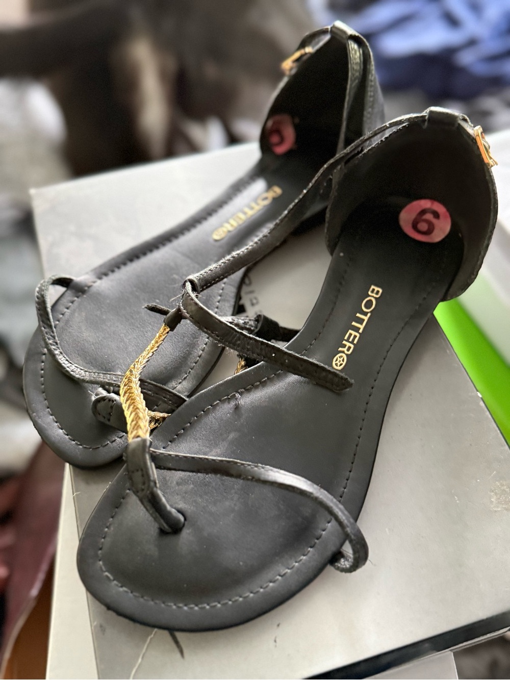 Black Sandals with Gold Braid Accent
